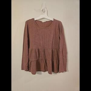 Jane and Delancey Rusty Pink Long Sleeve Round Neck Waffle Pullover Woman's M